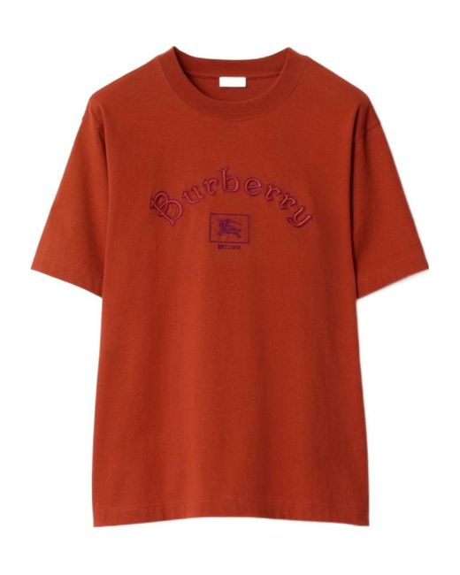 Burberry Red Gothic Logo Cotton T-Shirt for men