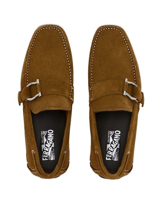Ferragamo Brown Logo Buckle Business Casual Shoes for men