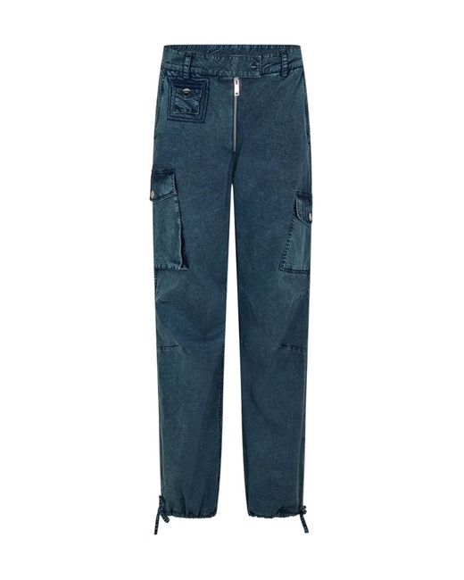 Ganni Blue Cotton Straight Leg Trousers