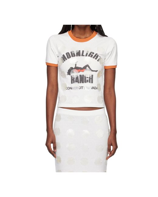 Conner Ives White Mother-Of-Pearl Sequined Trim T-Shirt