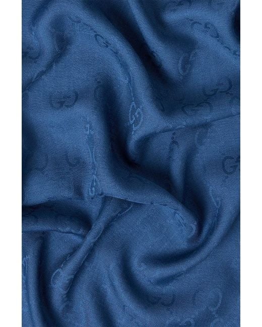 Gucci Blue Logo Wool Scarf for men