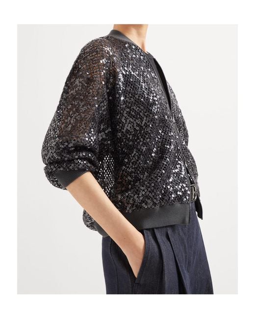 Brunello Cucinelli Gray Sequinned Zipped Jacket
