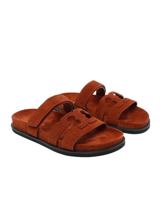 Tory Burch Brown Ines Sport Logo Slides