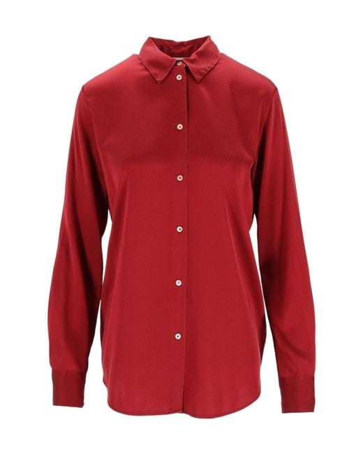 Forte_forte Red Stretch Satin Button-Up Top