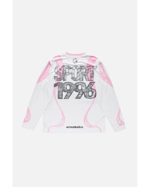 Acne White Sports Jersey Graphic T-Shirt for men