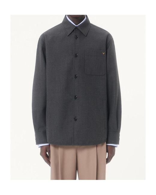 Valentino Gray Vgold Button-Up Shirt Jacket for men