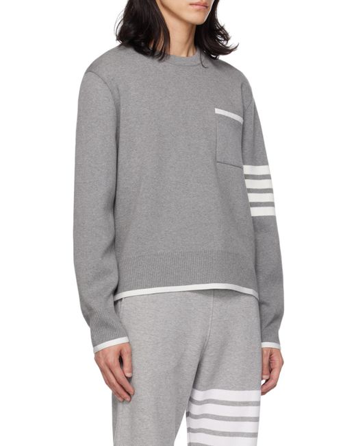 Thom Browne Gray 4-Bar Striped Crewneck Jumper for men