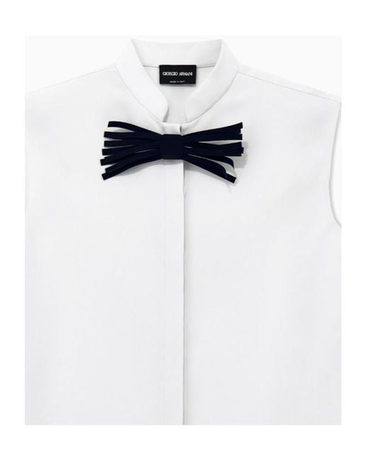 Giorgio Armani White Bow-Detail Sleeveless Shirt