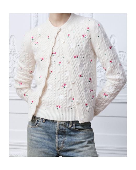 Dior White Amour Embroidered Cardigan