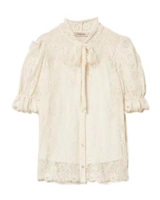 Twinset White Bow-Detailed Lace Shirt
