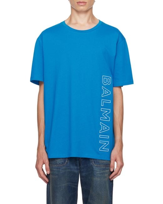 Balmain Blue Embossed T-Shirt for men