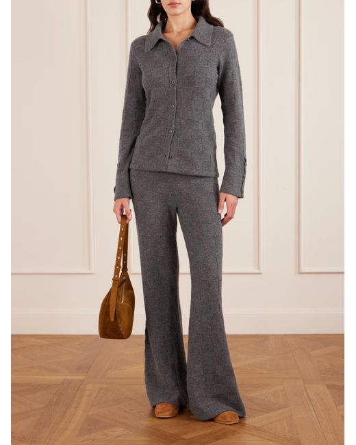 The Elder Statesman Gray Cashmere Wide-Leg Track Pants