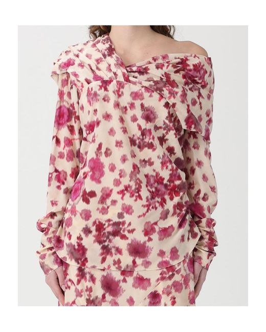 Isabel Marant Pink Danka Off-Shoulder Draped Blouse