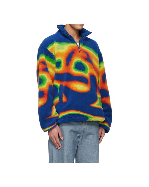 Casablanca Blue Zip Abstract Fleece Sweatshirt for men