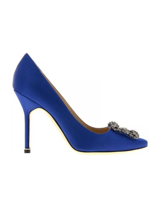 Manolo Blahnik Blue Hangisi Buckle Embellished Pumps