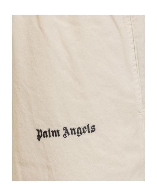 Palm Angels White Logo Embroidered Drawstring Trousers for men