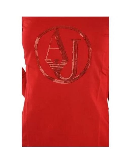 Armani Jeans Red Round Collar Logo T-Shirt