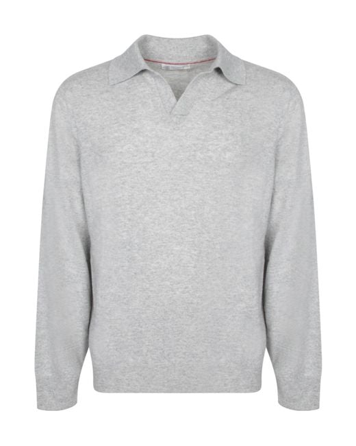 Brunello Cucinelli Gray Polo-Neck Knitted Jumper for men