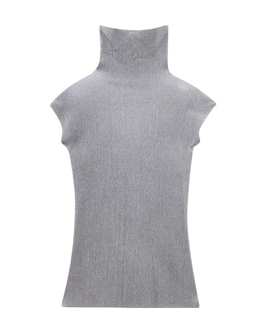 Giorgio Armani Gray Sweater Slim Fit Cup Sleeve Turtleneck English Ribbed Viscose