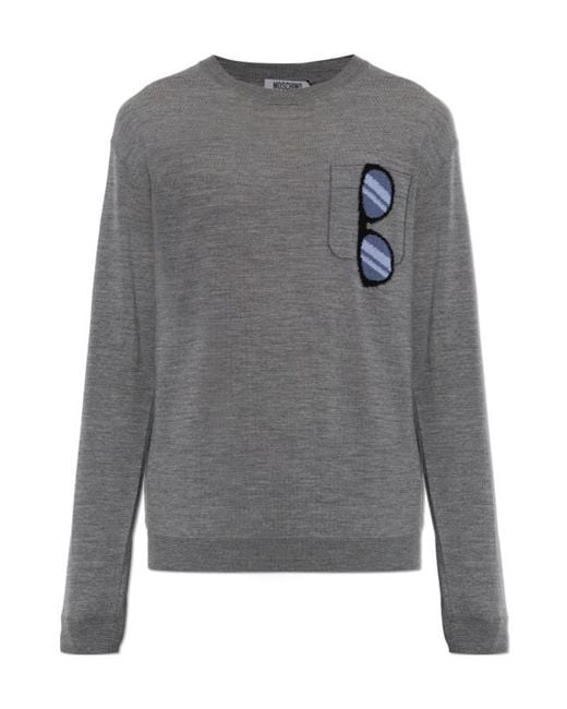 Moschino Gray Long-Sleeve Knit Top for men