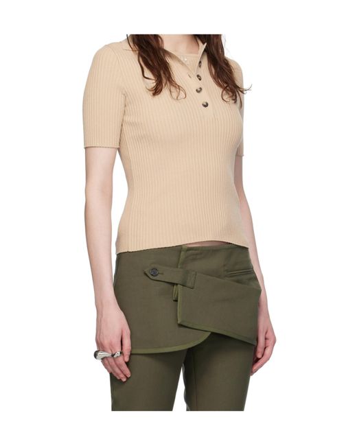 Courreges Natural Courrèges Iconic Rib Knit Polo Shirt