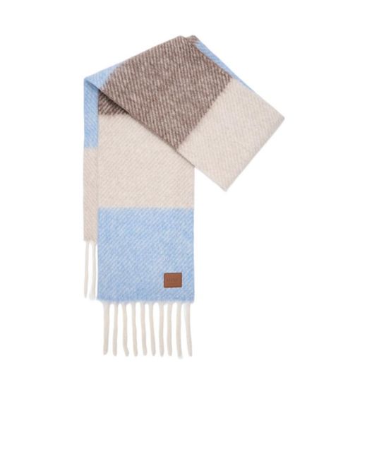 Loewe White Logo Patch Striped Fringed Scarf