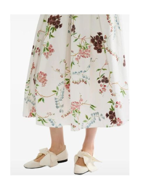 Erdem White Floral-Pattern Midi Skirt