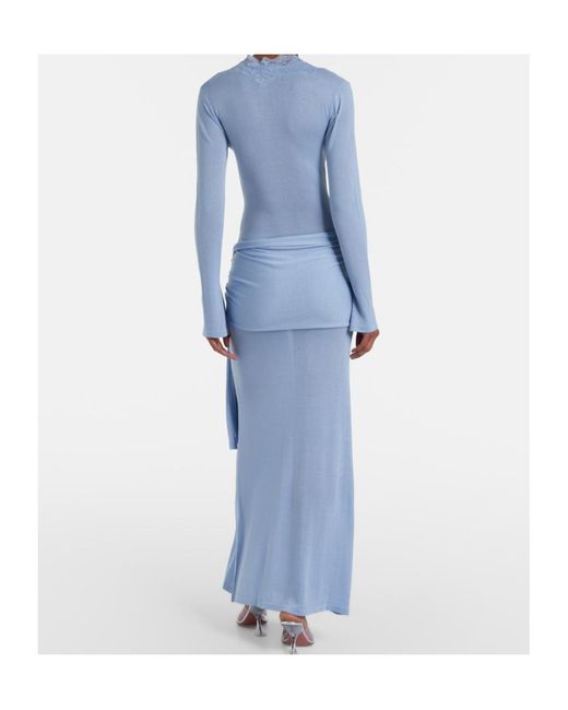 AYA MUSE Blue Lace-Trimmed Maxi Dress