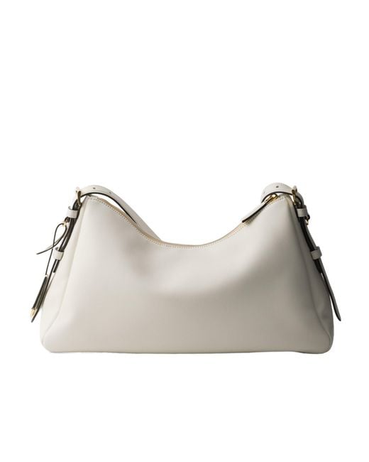 Prada Gray Triangle-Logo Zipped Large Shoulder Bag