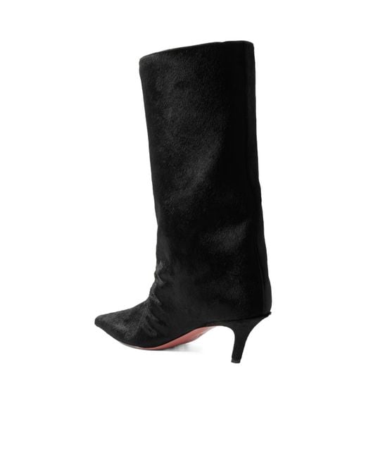 AMINA MUADDI Black Calf-Hair Pointed-Toe Kitten-Heel Ankle Boots