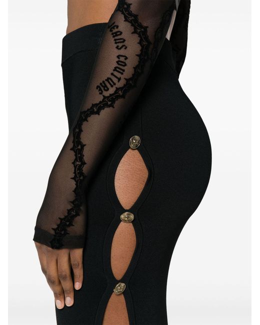 Versace Jeans Black Couture Decorative-Button Knitted Midi Skirt