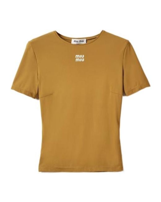 Miu Miu Yellow Logo-Appliquéd T-Shirt