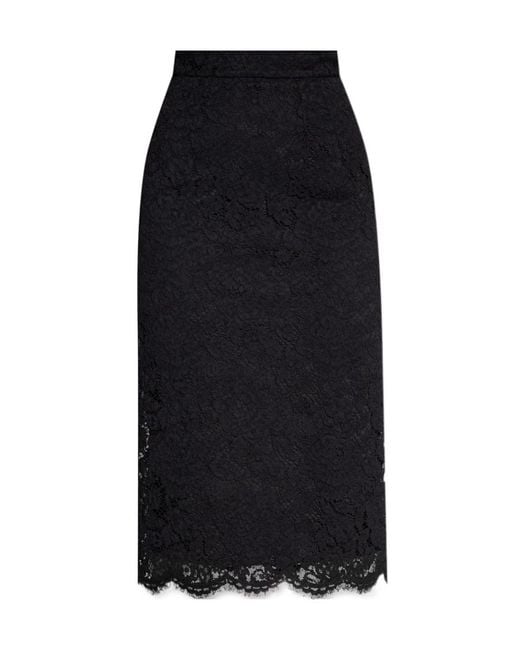 Dolce & Gabbana Black High-Waisted Laced Midi Skirt