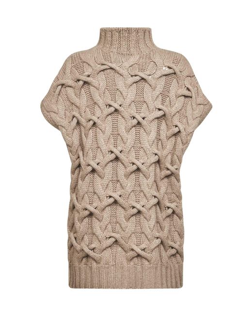 Brunello Cucinelli Natural Cashmere Feather Crisscross Cable Sweater