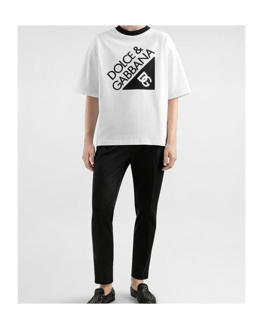 Dolce & Gabbana White Logo Printed Crewneck T-Shirt for men