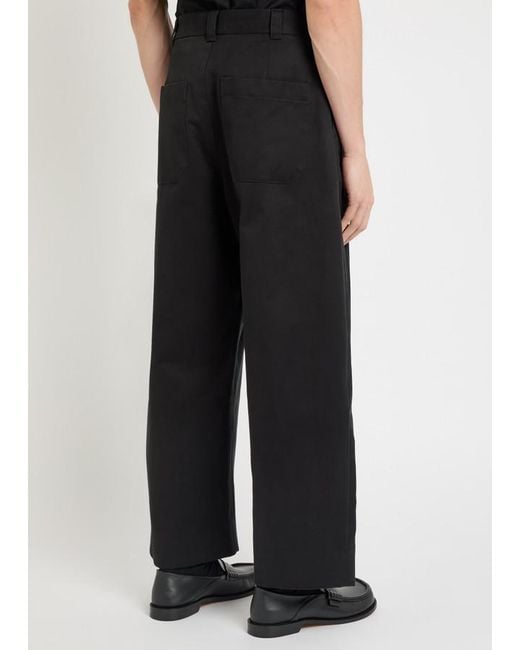 Studio Nicholson Black Peached Pleated Wide-Leg Cotton-Twill Trousers for men