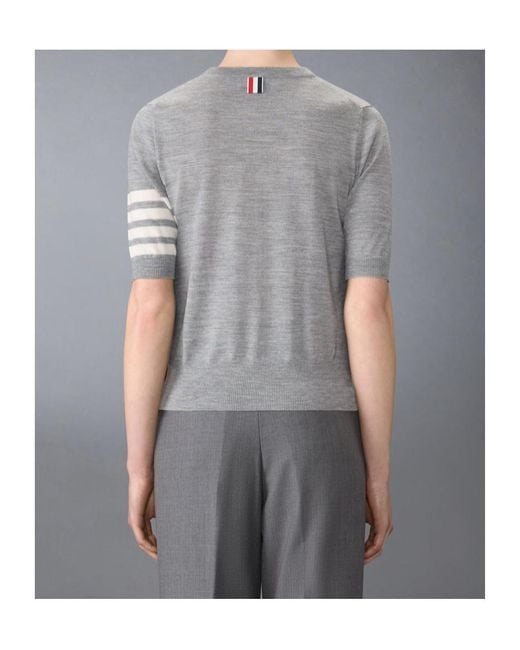 Thom Browne Gray 4 Bar Sheer Sleeved Fine-Knitted T-Shirt