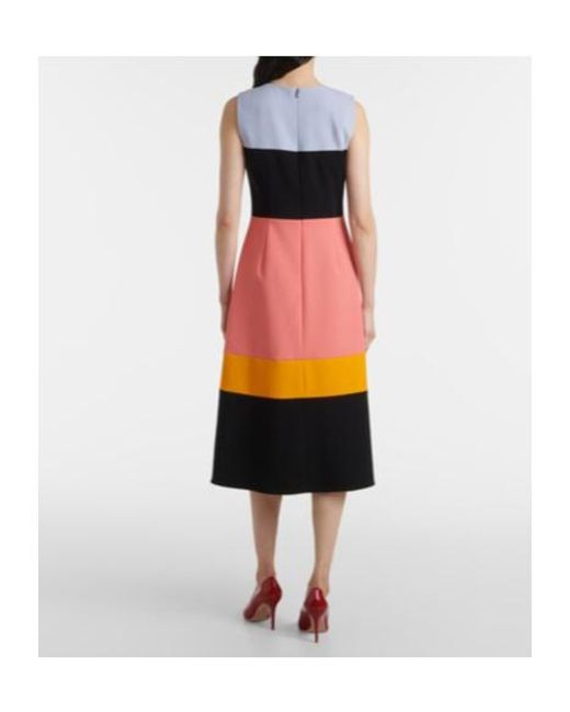 Carolina Herrera Black Colorblocked Wool-Blend Midi Dress