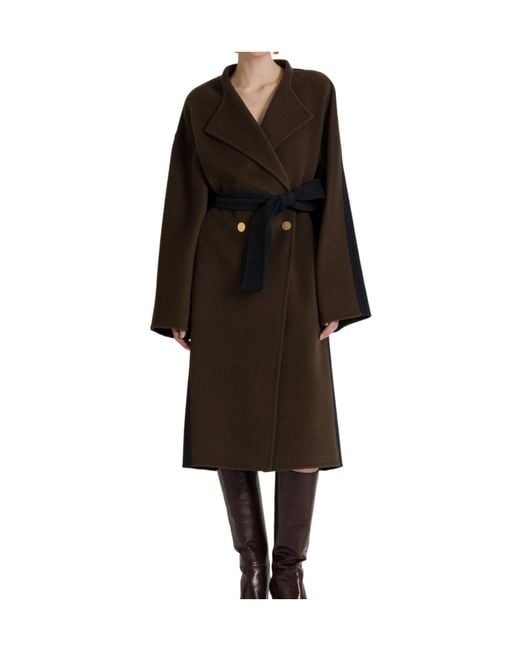 Alberta Ferretti Brown Bicolor Wool And Cashmere Long Coat