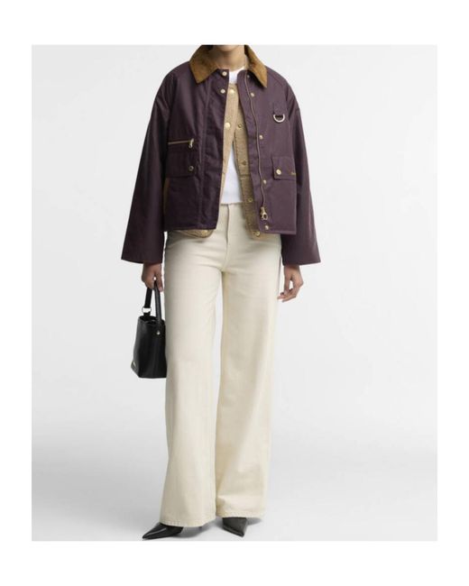 Barbour Purple Cordcollar Cropped Waxed Field Jacket