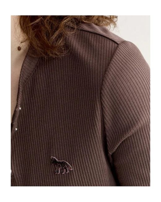 Maison Kitsuné Brown Baby Fox Ribbed Cardigan