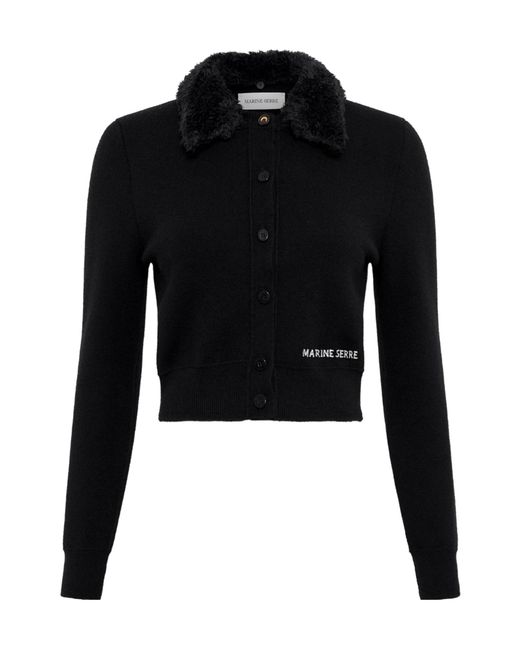 MARINE SERRE Black Wool Cropped Cardigan