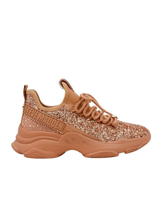 Steve Madden Brown Rhinestone-Encrusted Dad Sneakers