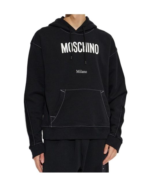 Moschino Black Logo Print Drawstring Hoodie for men