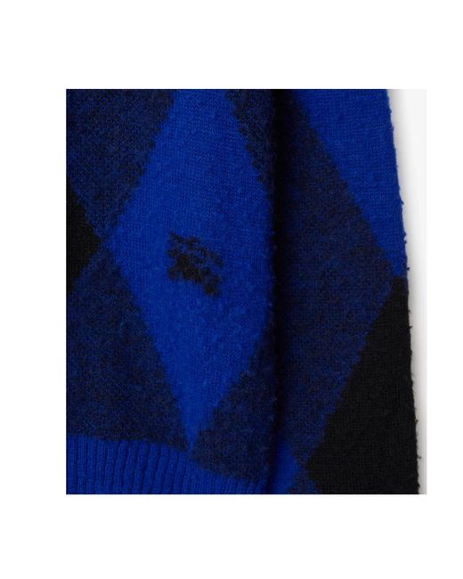 Burberry Blue Logo-Intarsia Argyle Wool Jumper for men