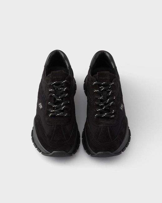Prada Black Mesh Fabric And Suede Sneakers