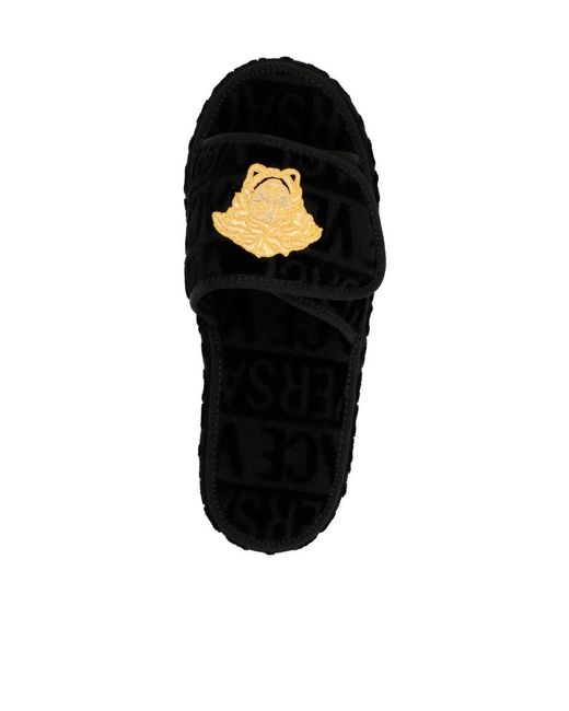 Versace Black Embossed Logo Platform Slides