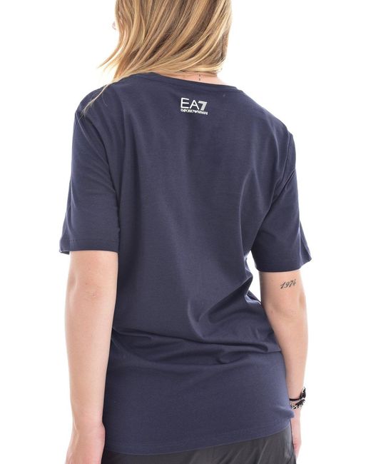 EA7 Blue T-Shirt With Round Neck And Short Sleeves