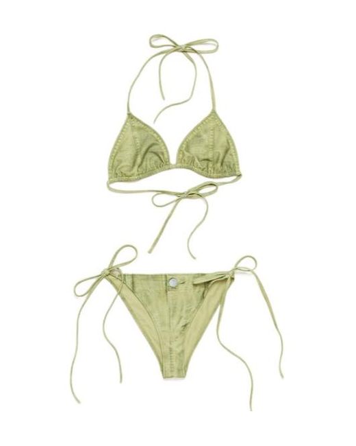 Acne Green Trompe L'Oeil-Print Bikini