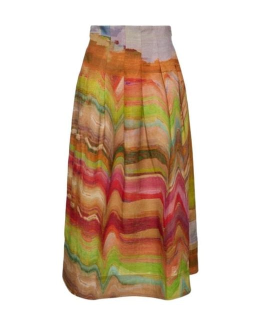 Ulla Johnson Green Printed A-Line Skirt
